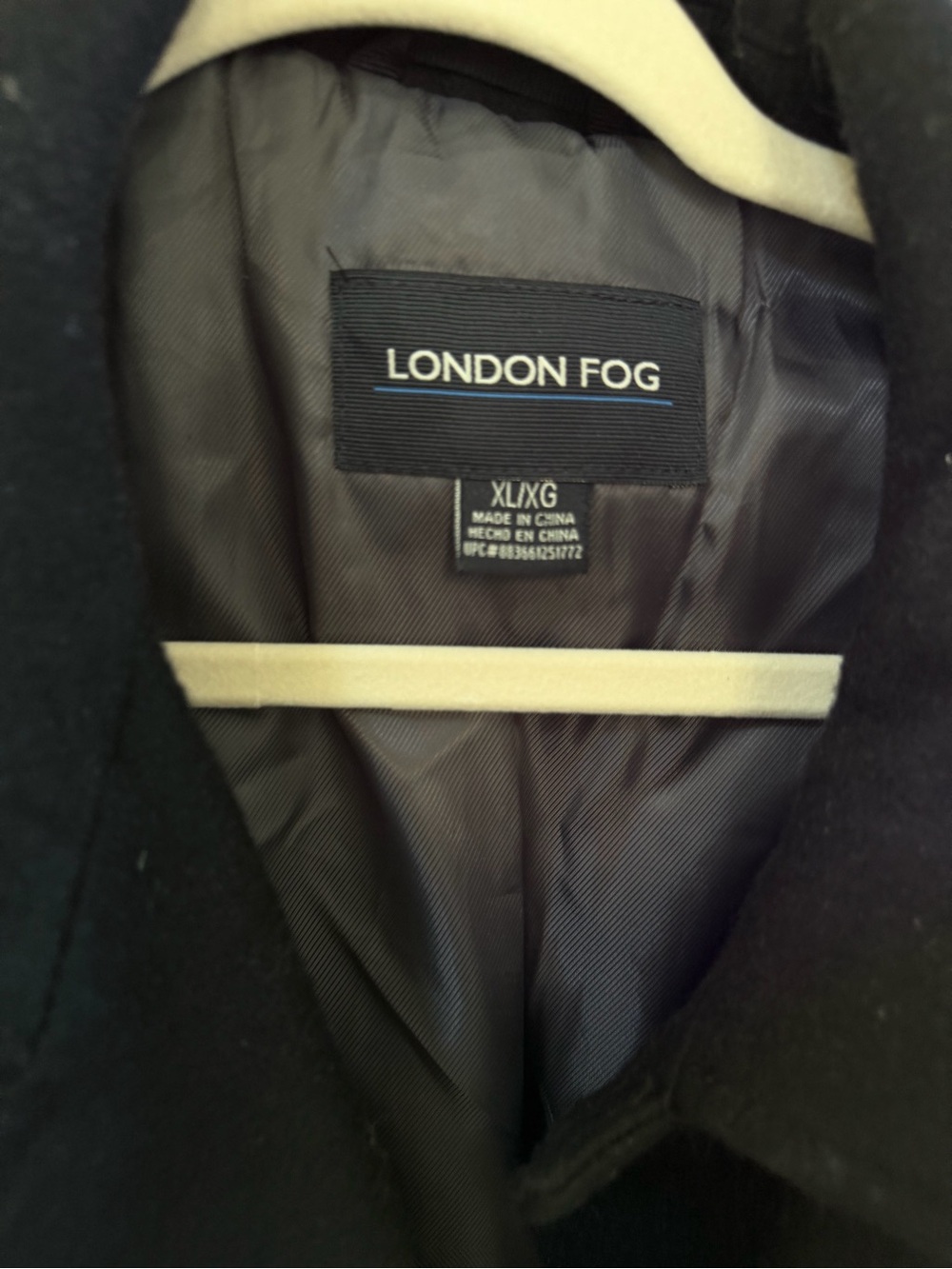 London Fog Black Pea Coat with Cream Trim